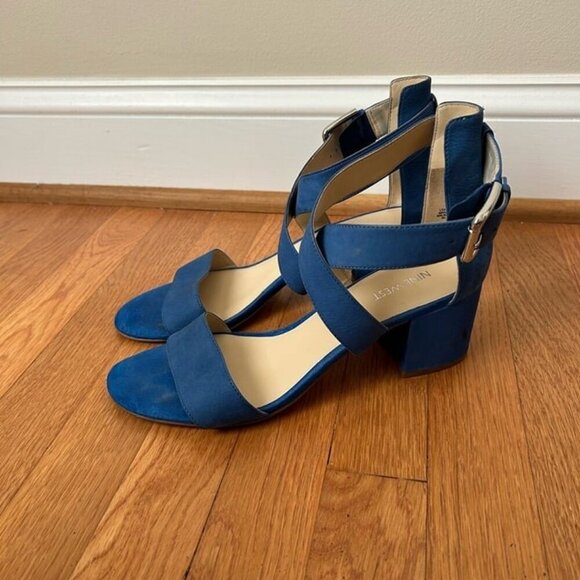 Nine West Cobalt Royal Blue Open Toe Sandal Heels Pumps Women’s Size 10 - Picture 1 of 9